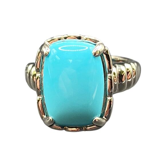 Turquoise 925 Sterling Silver Ring Gemstone Prong Set Rectangle DK Size 7.5 - Picture 6 of 14